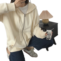 Super hot cec hooded sweatshirt for women spring and autumn 2024 new solid color cardigan zipper jacket student loose top