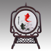 Jiangnan Embroidery Crafts Swing Piece Creative Gift Retro Home Residence Ornament Red Wood Table Screen Screen Su Embroidery and Exquisite Shelf