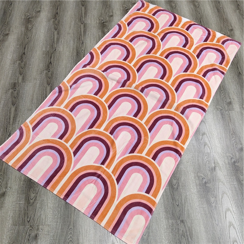 Foreign Trade Pure Cotton Pink Printed Rainbow Bath Towel, All-Cotton, Unisex, Household Beach Towel, Seaside Swimming and Bathing Towel