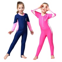 Childrens swimsuit girl little princess Korean girl Childrens one-piece long-sleeved trousers Sunscreen quick-drying swimsuit