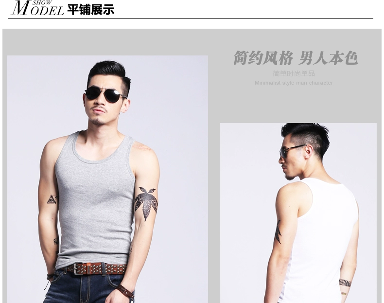 Cool Qiao cổ tròn vest nam Slim đan bốn mùa du lịch tuổi trẻ rắn màu thường xuyên cơ sở vest mồ hôi tươi