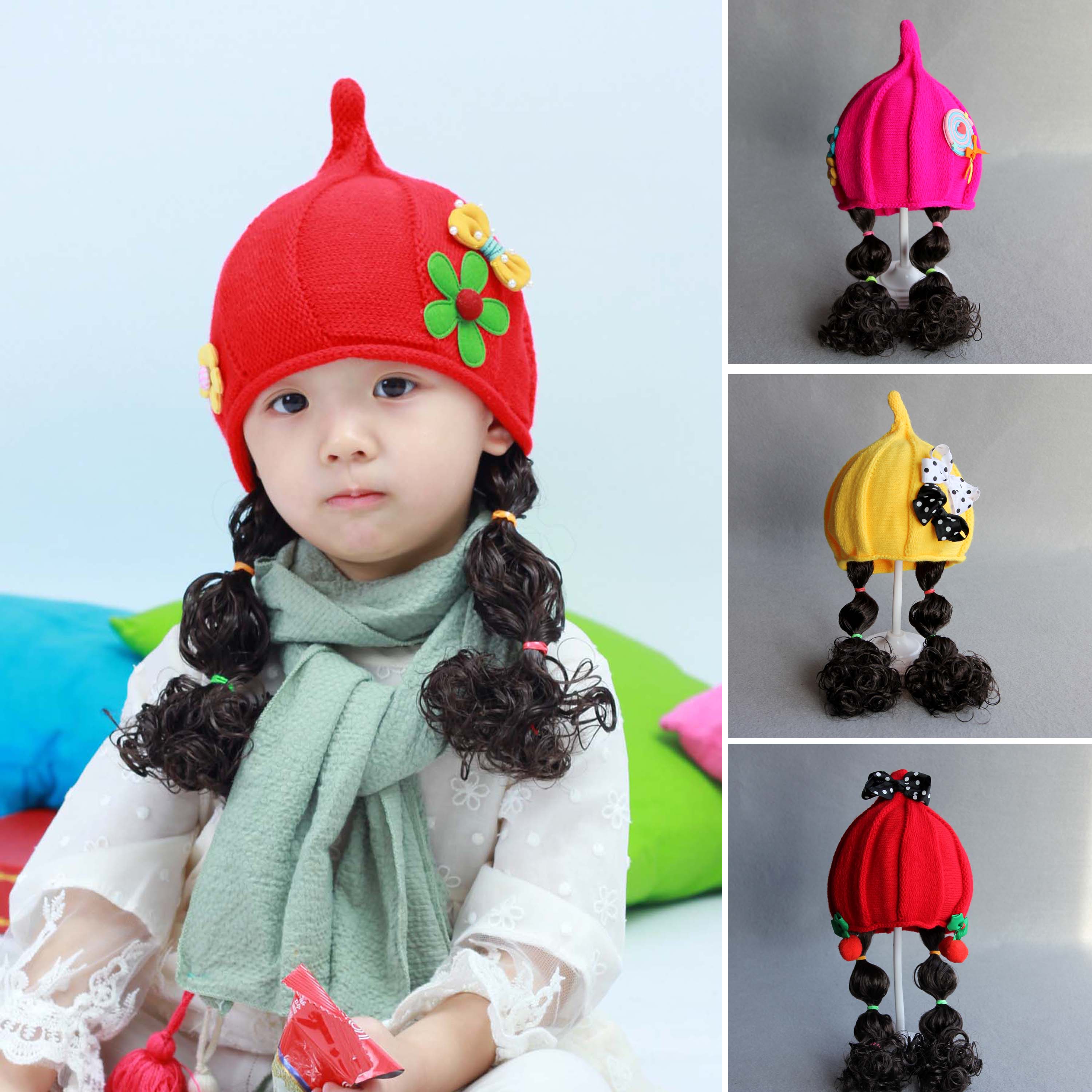 Han Edition infant child spring hat baby autumn winter wig hat 0 girl winter hat kid pacifier cap 1 year old