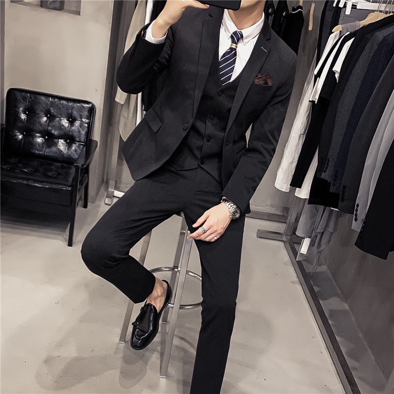 Groom suit suit men's three-piece slim wedding dress Korean version business casual formal wear handsome small suit
