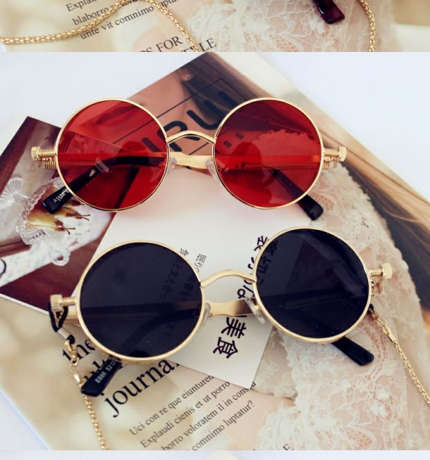 Kính râm tròn nam nữ kính râm phân cực tròn retro kính râm chuỗi kim loại gương tròn nhỏ Prince gương kính râm