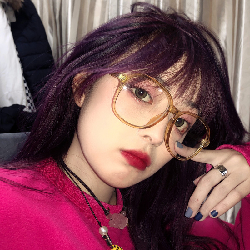 Korean version of super large frame square thin flat mirror retro round face myopia glasses frame ins net red female makeup glasses