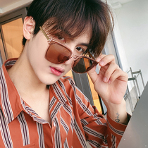Mens retro box Hong Kong style tea color sunglasses Korean version of big face thin travel driving sun shade polarized sun glasses women
