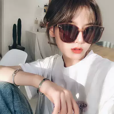 South Korea's new street shot big frame driving sunglasses female round face Frosted Brown polarized sun glasses Harajuku retro glasses