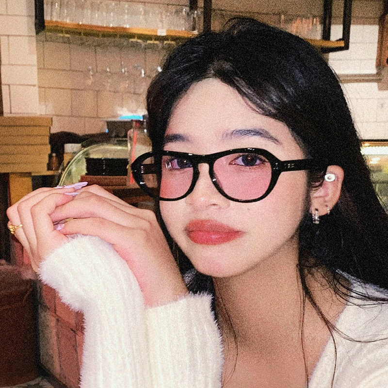 Korean Tetide Hitch Oval frame pink ink mirror mesh red homemade Maillard Temperament Concave Styling Sunglasses Female Advanced sensation-Taobao