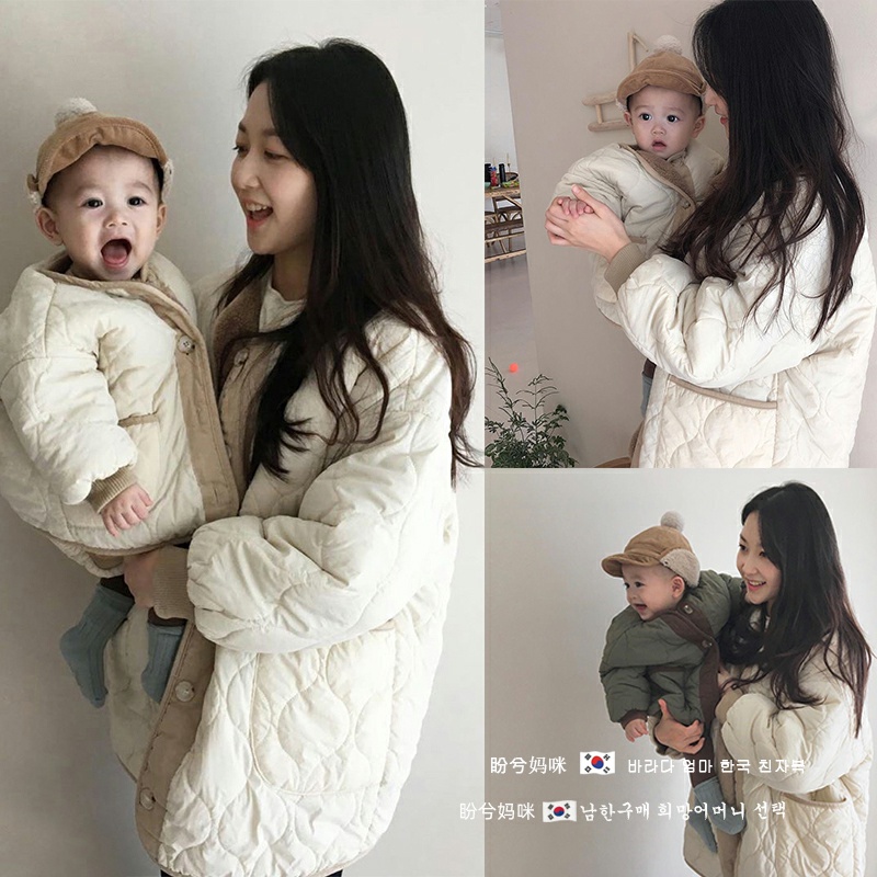 South Korean baby's baby pro-fall winter style cotton suit thickened warm baby high-end mother female mother jacket cotton padded jacket