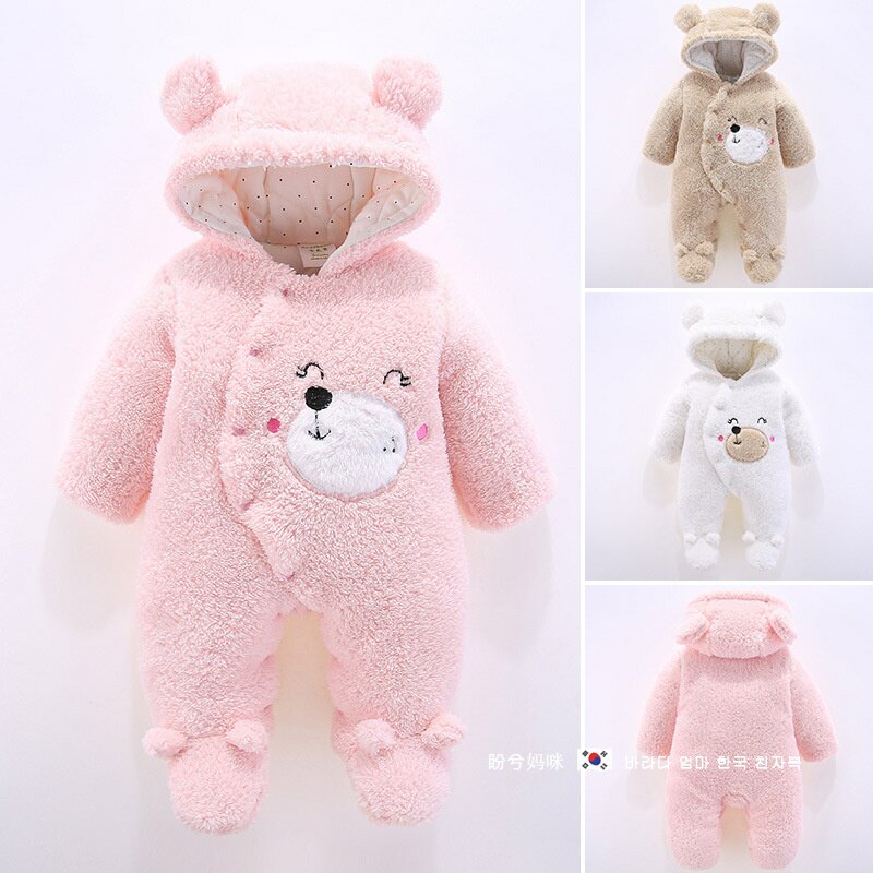South Korean winter baby buns feet even body jacket cotton thickened bear climbing suit newborn baby warm out for hug
