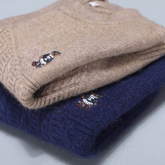 Autumn and winter boys sweater thickened pullover children's cashmere sweater Middle and large children's new round neck wool knitted base shirt