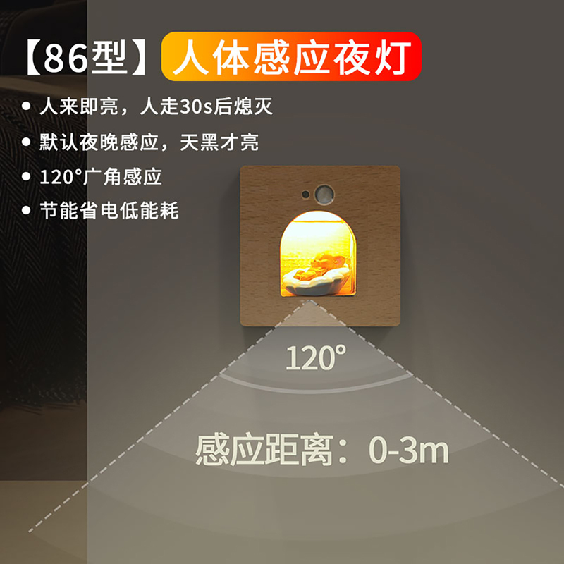Human Sensor Mouse Hole Night Light, Popular Wooden House Lamp, 86 Type Corridor Doorway Jerry Light