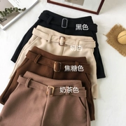 GAGAI mùa thu đông phiên bản Hàn Quốc của quần short len ​​lỏng quần học sinh cao eo thẳng quần rộng chân quần rộng quần short
