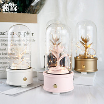 Evergreen Flower Glass Hood Single Rose Bluetooth Speaker Swivel Luminous Octaonic Box Valentines Day Gift Utensil Diy