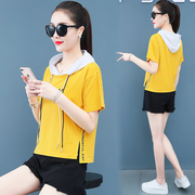 phụ nữ wei yi sleevesummer ngắn 2020 mới của Hàn Quốc phiên bản của sinh viên mỏng mảnh mai siêu lửa bên ngoài trùm đầu mặc một chiếc áo sơ mi nhỏ