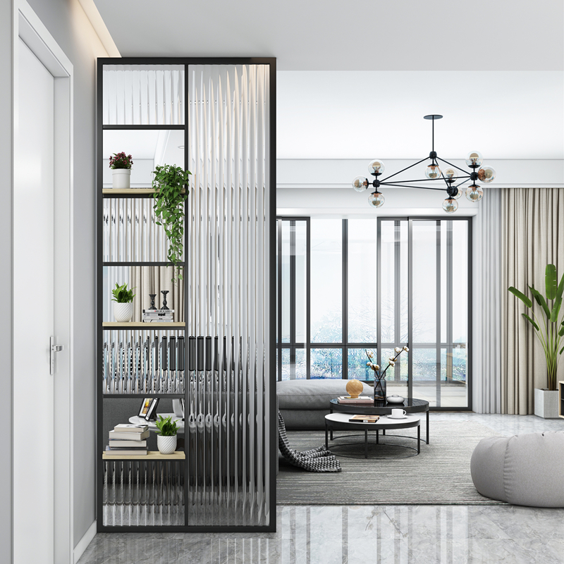 Modern minimalist Changhong glass partition decorated into the family door Xuanguan Living room Screen Light and luxurious dining room Wash table partition