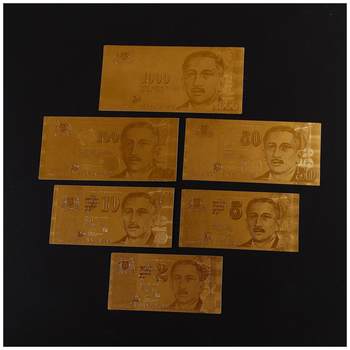 Golden singapore 6-piece set of gold foil coins. the production products can be customized with gold foil banknotes.