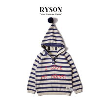 ins RYSON baby childrens clothing spring and autumn mens and womens royal blue striped English hooded pullover knitted sweater
