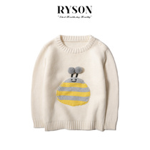 ins RYSON baby childrens clothing spring and summer mens and womens treasure pure cotton beige bee knitted pullover sweater