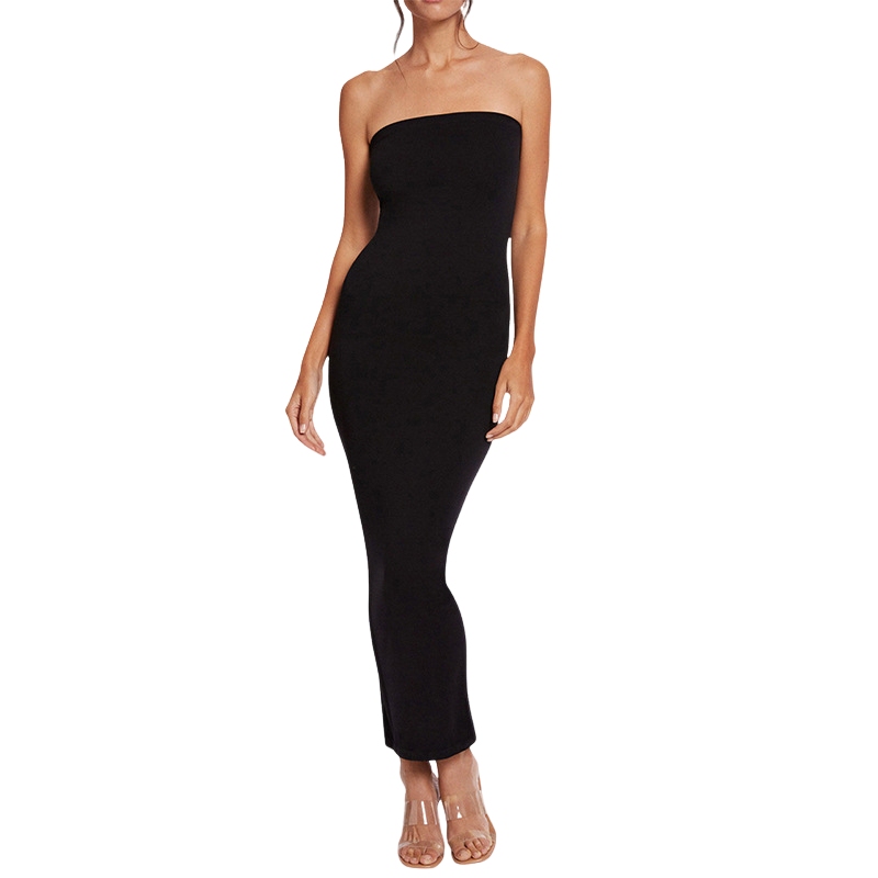European and American Style Slim-Fit Bodycon Dress, Sexy and Alluring Backless Casual Strapless Long Dress for Women
