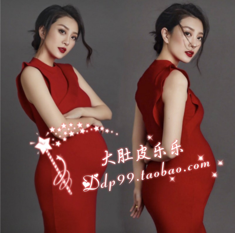 668 fashion retro pregnancy photo big belly photo photography photo clothing photo studio to take pregnant photos modern red dress dress