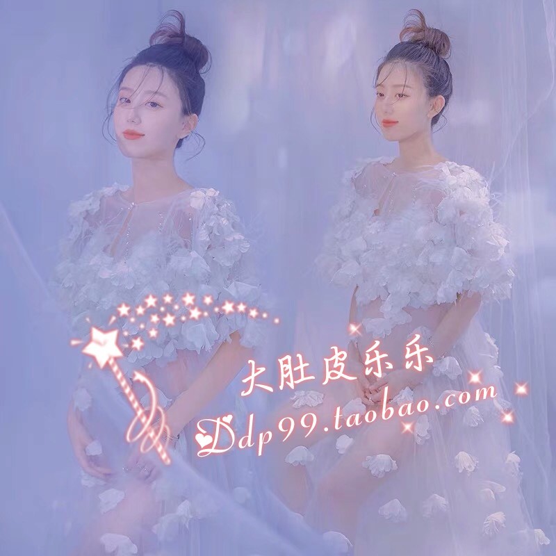 Photothemed pregnant woman photographed outfit meritocratic and cute wind small fresh pregnancy mommy big belly photo photography with real theme yarn dress-Taobao