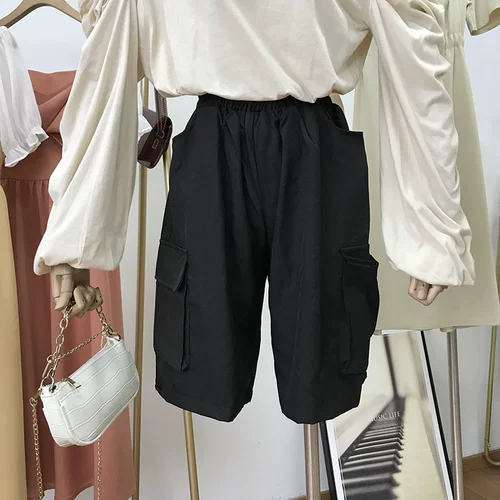 Осенние шорты, штаны, леггинсы, высокая талия, свободный прямой крой, в корейском стиле