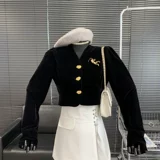 Куртка, весенний бархатный кардиган, черный короткий лонгслив, V-образный вырез