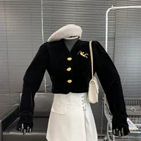 Куртка, весенний бархатный кардиган, черный короткий лонгслив, V-образный вырез