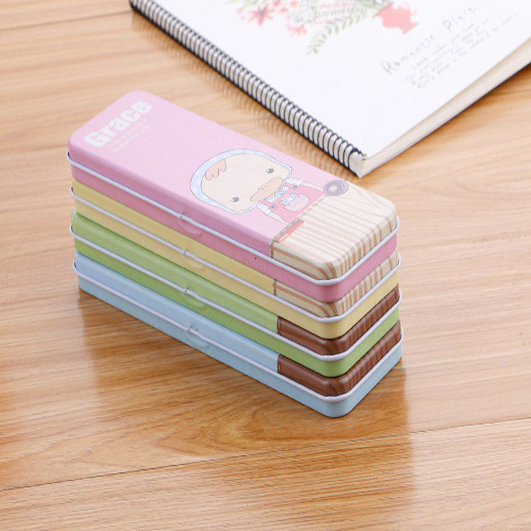 Children's cartoon cute stationery box tinplate single-layer pencil case Korean fresh literary pencil iron box pencil case - Taobao