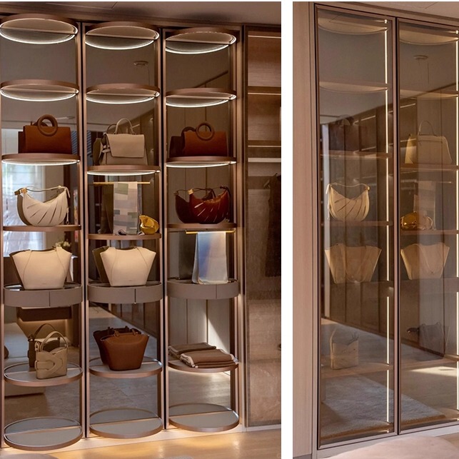 Smart Rotating Bag Cabinet, Cloakroom Bag Cabinet, Display Cabinet, Corner Rotating Wardrobe, Aluminum Alloy Tempered Glass Cabinet