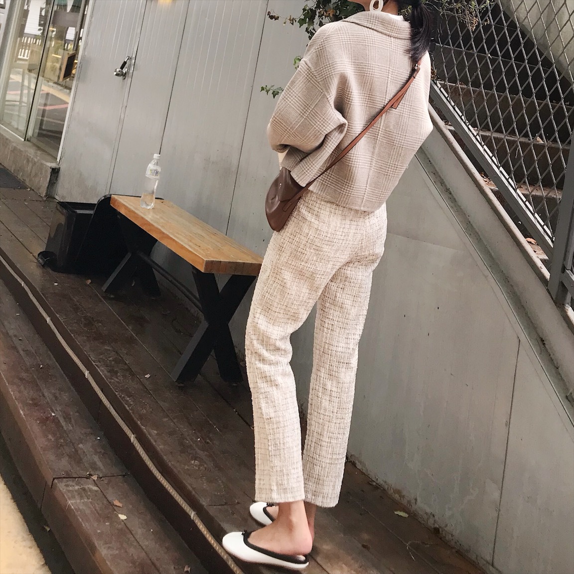 [Miss fox] Hàn Quốc 18 Qiu Ge phần ngắn hình bóng áo hai mặt + kiểm tra váy len phù hợp với váy áo jacket nữ