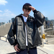 Looking for old autumn motorcycle clothes soft leather clothes mens trend loose Korean trend handsome mens spring and autumn youth jacket jacket