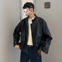 Spring and autumn motorcycle clothing leather mens trend loose Korean version of the trend handsome mens youth bomber jacket autumn jacket