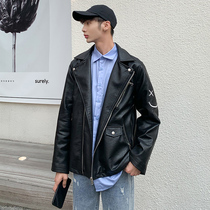 Autumn and winter motorcycle clothes leather mens trendy Korean loose youth bomber jacket trend mens jacket students handsome