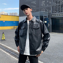 Spring and autumn motorcycle clothing leather mens tide Korean version slim tide brand youth bomber jacket trend mens jacket handsome