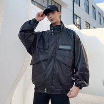 Autumn and winter motorcycle clothing leather mens trend loose Korean version of the student trend handsome mens youth leather jacket jacket