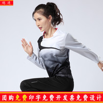 Korean New Group buy long sleeve table tennis suit set for men and women long trousers round neck badminton jersey sportswear White