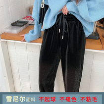 2020 Autumn and Winter new womens lace-up chenille casual pants Harlan small feet loose casual high waist grandma pants