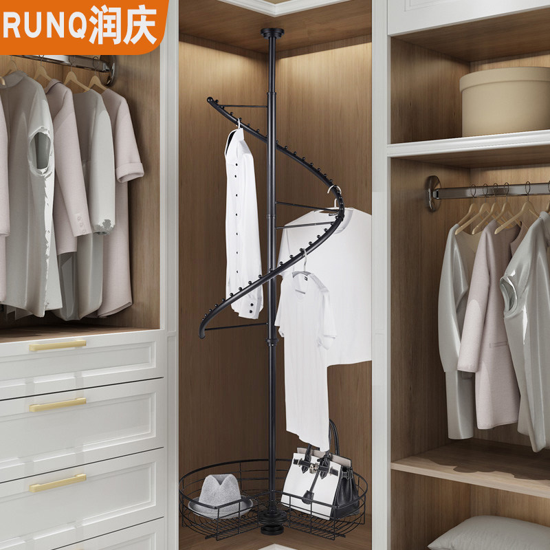 Wardrobe corner 360-degree rotating clothes rack wardrobe corner clothes hanger S-shaped cabinet storage trouser rack cloakroom hardware