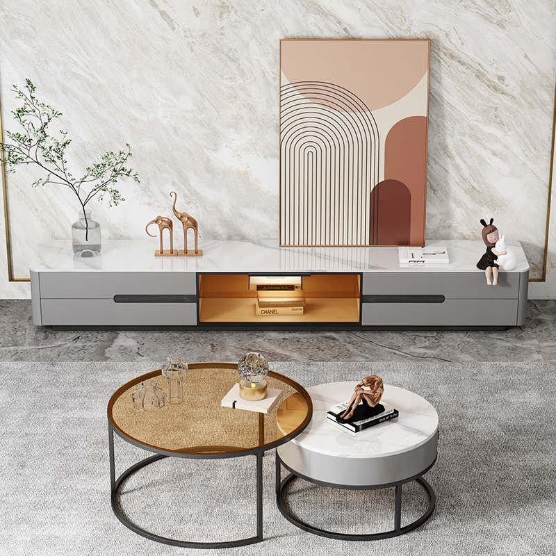 Light Luxurious Rock Plate TV Cabinet Tea Table Composition Grey Baking Lacquered small family Living room New Italian style minimalist modern ground cabinet