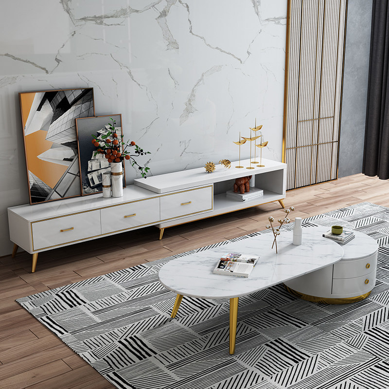 Nordic TV cabinet coffee table combination modern simple light luxury stretch small apartment net red new white living room spot