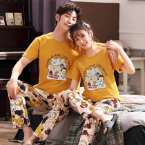 2 sets of price couple pajamas women cotton short sleeve trousers set Spring and Autumn youth cartoon mens home clothes summer