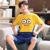 Mens pajamas summer cotton short sleeve set cartoon cute teenage primary and middle school students cotton boy home clothes
