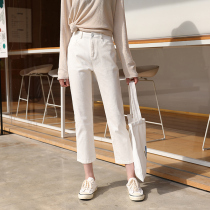 Spring and Autumn White Casual Pants Denim Cotton Nine Jeans Women Straight Pants Loose chic Wind Students Slim Pants