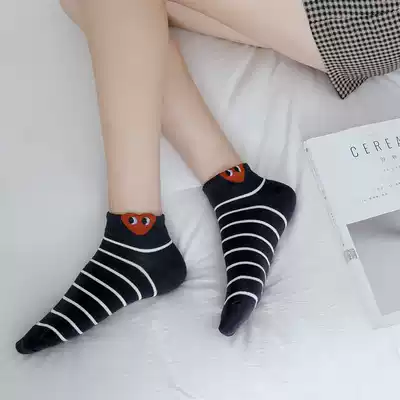 Socks female spring and autumn love eyes autumn low help shallow mouth cotton Japanese cute pattern socks ins tide spring socks