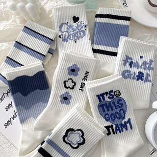 Blue socks Children's Middle Socks Summer INS Tide Meeting Japanese Stockings Sports Skin Spring and Autumn Performing Mock