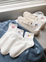 White Socks White Womens Chains Chains Sox spring Summer thin cotton South Korean heap Embroidery Cute Long Socks High Gang