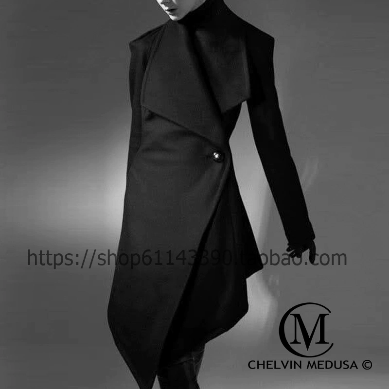 Mùa thu và mùa đông mới phổ biến cao cấp màu đen eo thon retro dày áo len dày áo len nữ dài
