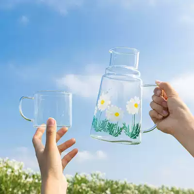 Enjoy the homemade small Daisy cold kettle glass high temperature resistant home creative large capacity set heat-resistant kettle